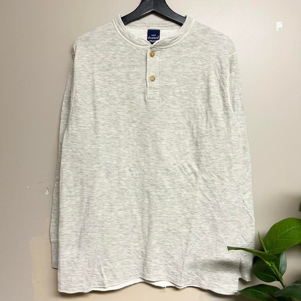Vintage 90s Duofold Grey Henley Thermal Lined Shirt Mens Large Made in USA